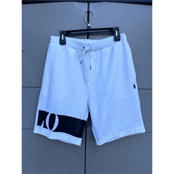 Polo Ralph Lauren Men’s Double Knit Box Logo Tech Fleece Sweat Shorts White Sz L - Picture 1 of 13